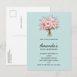 Invitation Carte Postale Joli bouquet de fleurs de pivoine rose pour annive