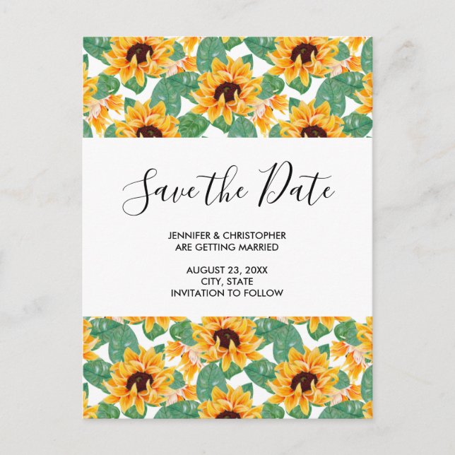Invitation Carte Postale Joli Motif de tournesol Enregistrer la date (Devant)