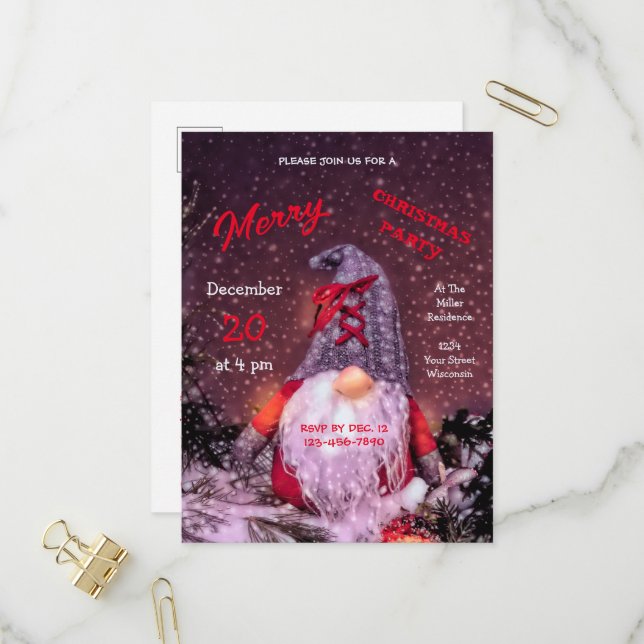 Invitation Carte Postale Joli Noël Whimsical Gnome Holiday Tree (Devant/Arrière en situation)