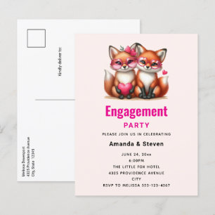 Invitation Carte Postale Joli renard orange en Fiançailles d'amour