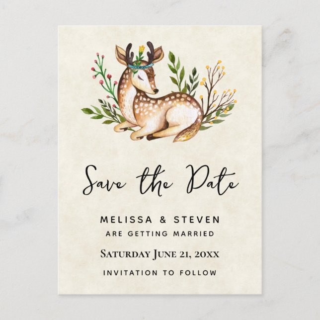Invitation Carte Postale Jolie aquarelle Deer Laying Down Enregistrer la da (Devant)