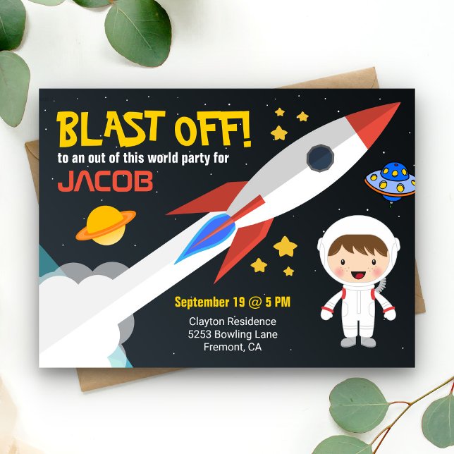 Invitation Carte Postale Jolie astronaute garçons de l'espace extra-atmosph (Créateur téléchargé)
