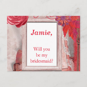 Invitation Carte Postale Jolie Fleurs rouges Serez-vous ma servante d'honne