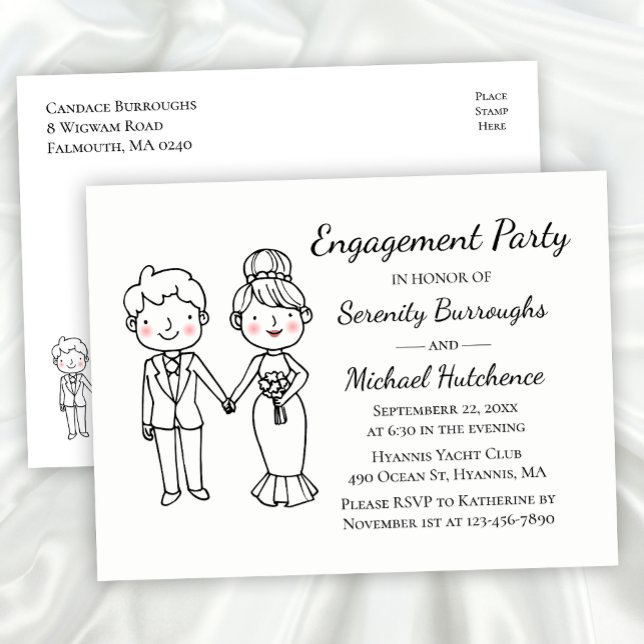 Invitation Carte Postale Jolie mariée en caricature Mariage de la salle d'e (Créateur téléchargé)
