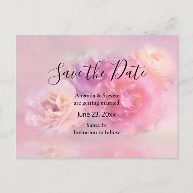 Invitation Carte Postale Jolie oeillets roses et blancs Enregistrer la date (Devant)