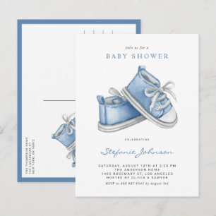 Invitation Carte Postale Jolis Chaussons Bébé Aquarelle Bleue Baby Shower