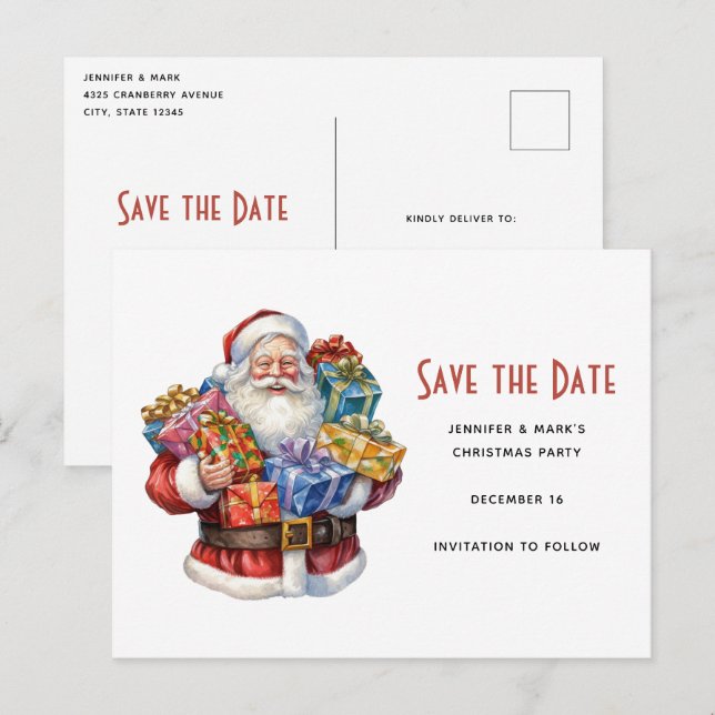 Invitation Carte Postale Jolly Santa Claus Classic Christmas Enregistrer la (Devant / Derrière)