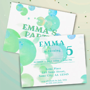 Invitation Carte Postale Jote Green Bubbles Anniversaire de enfant Party In