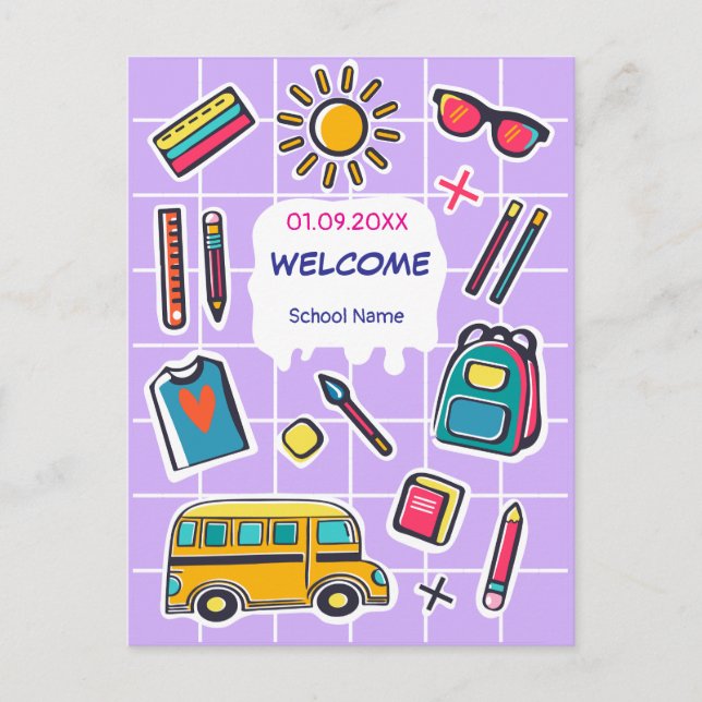 Invitation Carte Postale Joyeuse Rentrée Scolaire BIENVENUE (Devant)
