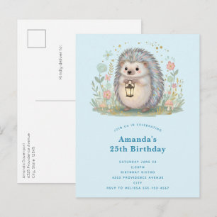 Invitation Carte Postale Joyeux anniversaire au hérisson mignon avec lanter