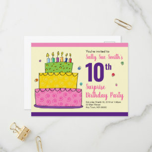 Invitation Carte Postale Joyeux Anniversaire avec bougies Colorful Cake Con