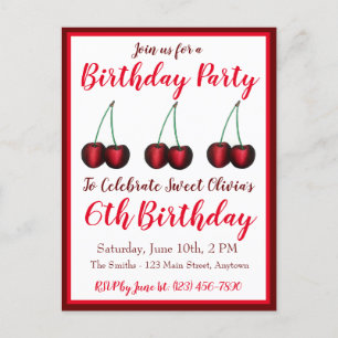 Invitation Carte Postale Joyeux Anniversaire Douce Bing Cerise Cerises Frui