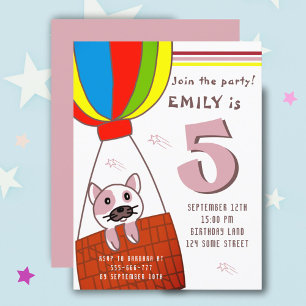 Invitation Carte Postale Joyeux Anniversaire Fille Chat Mignon en Montgolfi