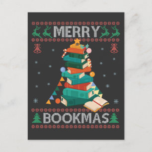 Invitation Carte Postale Joyeux Bookmas Drôle Ugly Xmas Sweatshirt Biblioth