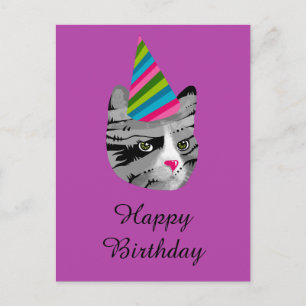 Invitation Carte Postale Joyeux Chat d'anniversaire en Casquette de parti
