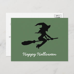 Invitation Carte Postale Joyeux Halloween, Sorcière Sur Broomstick
