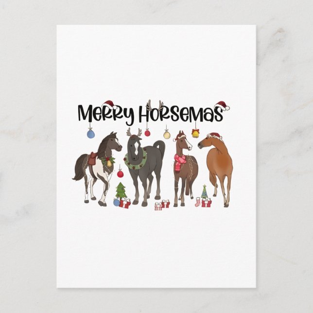 Invitation Carte Postale Joyeux Horsemas Horse Fleur de Noël Equin (Devant)