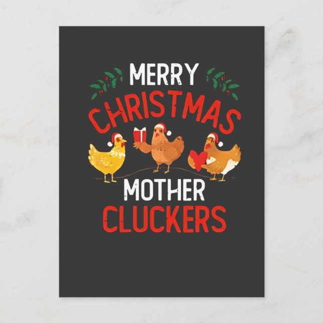 Invitation Carte Postale Joyeux Noël Mères Pondeuses Coq de Noël  (Devant)