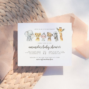 Invitation Carte Postale Jungle Safari Animaux Baby shower neutre genre