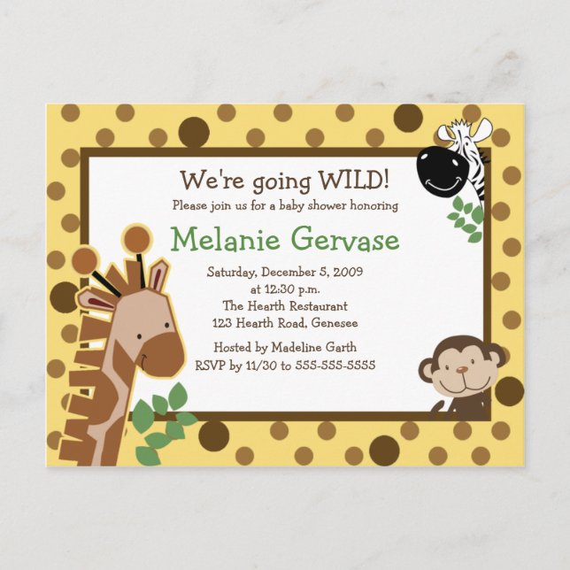 Invitation Carte Postale JUNGLE SAFARI AVENTURE JAUNE Baby shower Invitatio (Devant)