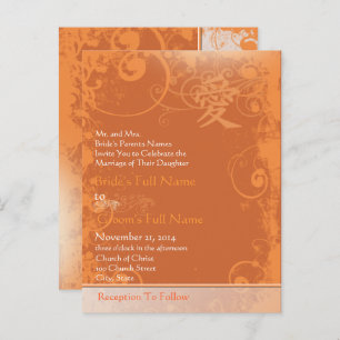 Invitation Carte Postale Kanji de corail orange pour Mariage de tourbillon 