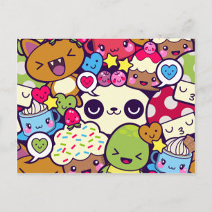 Invitation Carte Postale Kawaii Cartoon Animal Food Party