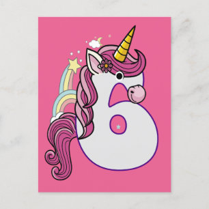Invitation Carte Postale Kawaii Unicorn 6e Anniversaire T-Shirt Cadeau