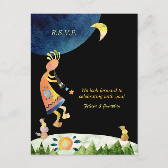 Invitation Carte Postale Kokopelli Musique Mariage Tribal RSVP (Devant)