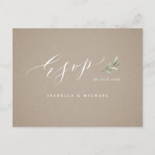 Invitation Carte Postale Kraft calligraphie rustique mariage vert RSVP