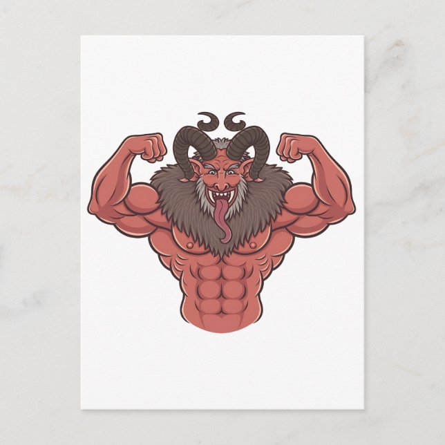 Invitation Carte Postale Krampus effrayant Noël Flexion des muscles Fitness (Devant)