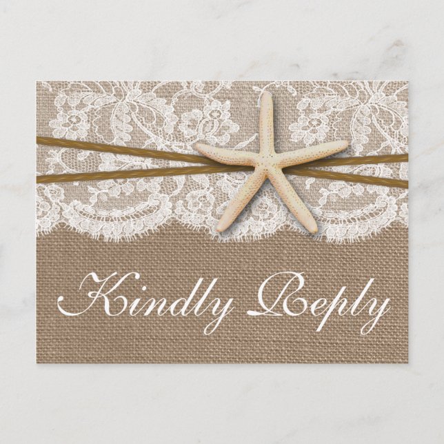 Invitation Carte Postale La collection de mariage Rustic Starfish RSVP (Devant)