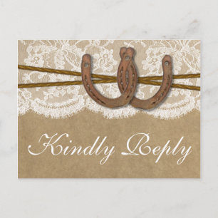 Invitation Carte Postale La Collection Kraft, Lace & Horseshoe RSVP
