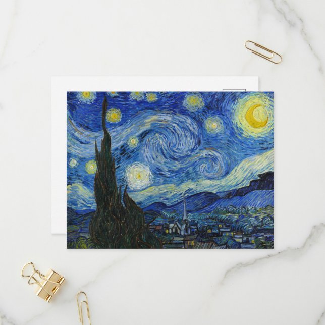 Invitation Carte Postale La nuit étoilée, 1889 par Vincent van Gogh (Devant/Arrière en situation)