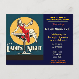Invitation Carte Postale la partie de bachelorette, partie de poule, nuit