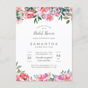 Invitation Carte Postale La pivoine rose moderne fleurit la Fête de la