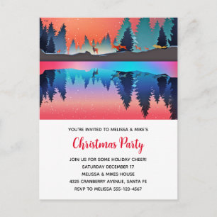 Invitation Carte Postale Lac d'hiver pittoresque avec Noël aux cerfs