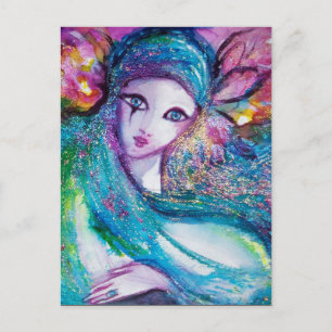 Invitation Carte Postale LADY BLUE MASK Élégante Fête de Mascarade