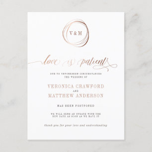 Invitation Carte Postale L'amour est Patient Rose Gold Mariage Changement d