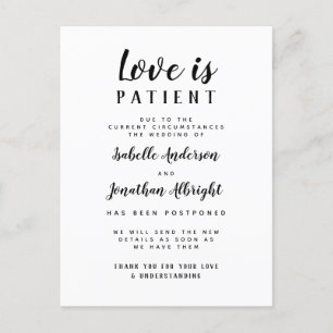 Invitation Carte Postale L'amour est un patient un élégant Mariage reporté