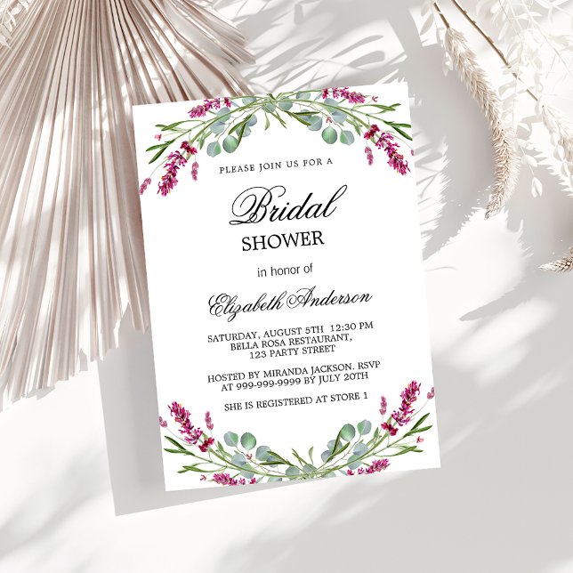 Invitation Carte Postale Lavande de douche nuptiale rose verdure (Créateur téléchargé)