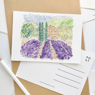 Invitation Carte Postale Lavande Fields France Aquarelle