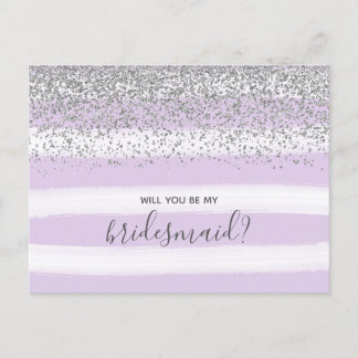 Invitation Carte Postale Lavande violette et Parties scintillant d'argent S