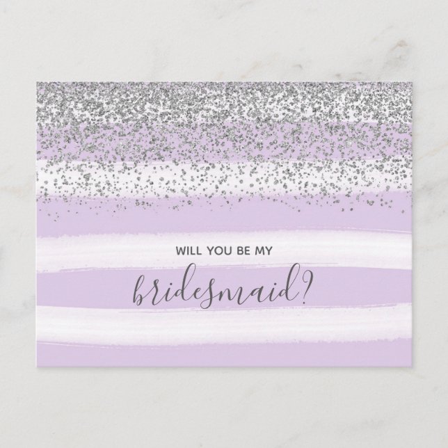 Invitation Carte Postale Lavande violette et Parties scintillant d'argent S (Devant)