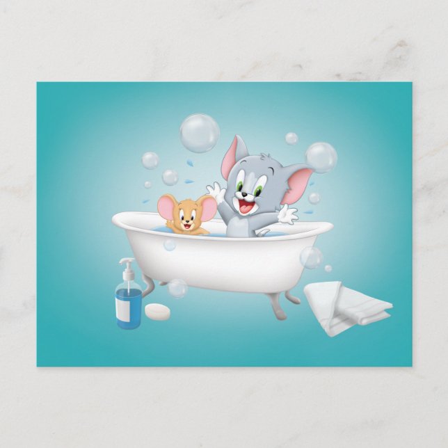 Invitation Carte Postale Le bébé Tom et Jerry prenant un bain (Devant)
