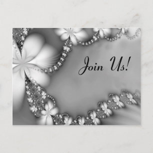 Invitation Carte Postale Le bijou floral noir et blanc, nous joignent !