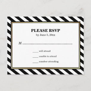 Invitation Carte Postale Le charme moderne noir d'or blanc barre RSVP