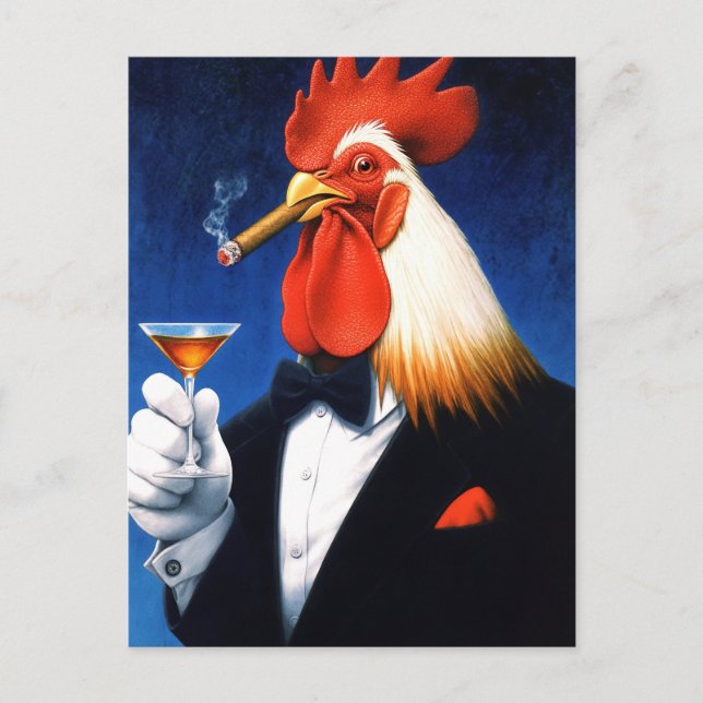 Invitation Carte Postale Le coq Dapper | Funny Gentleman's Club (Devant)