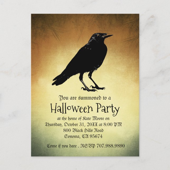 Invitation Carte Postale Le Corbeau gothique Jamais Plus D'Halloween (Devant)