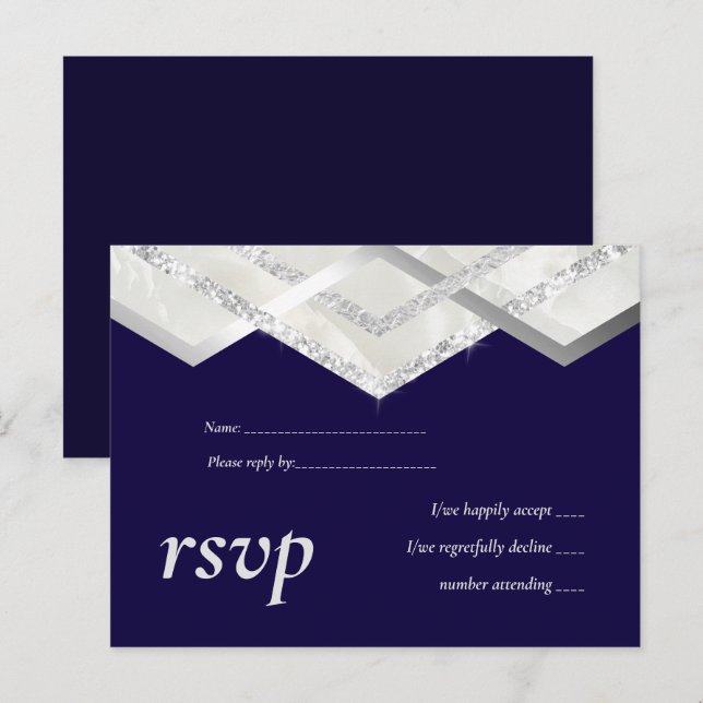 Invitation Carte Postale LeahG Budget Marine Argent Déco Mariage RSVP (Devant / Derrière)