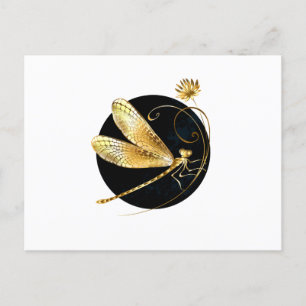 Invitation Carte Postale libellule d'or en cercle noir